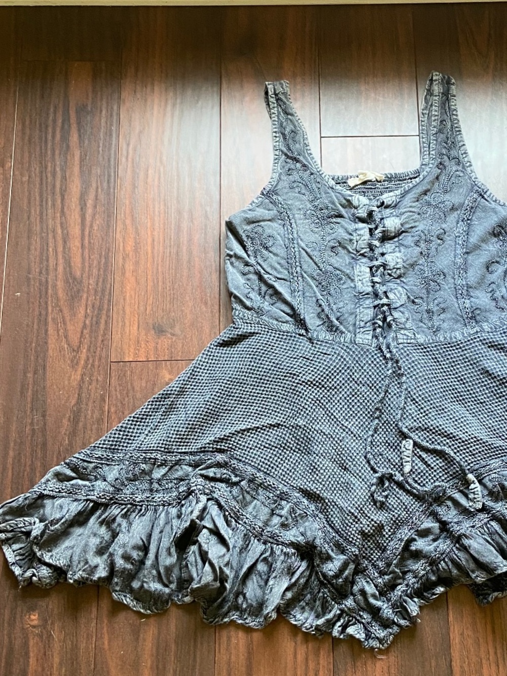 REBELLION Gray Fairy Witch Distressed Dress Embroidered Textured L